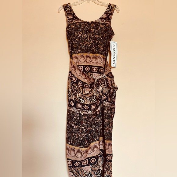 S.Roberts Vintage African Queen Brown Faux Wrap Dress - Picture 1 of 8